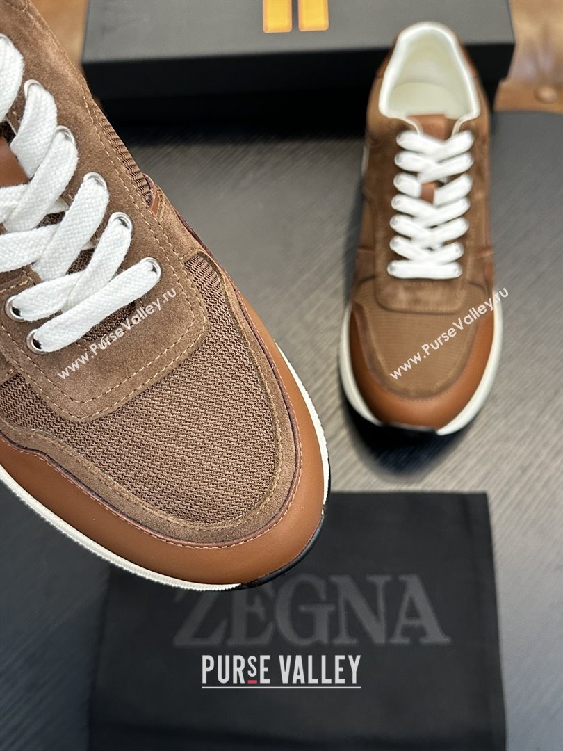 Zegna Mesh Calfskin Mens Sneakers Z81909 Brown 2025 (SHH-25081918)