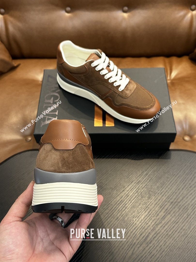 Zegna Mesh Calfskin Mens Sneakers Z81909 Brown 2025 (SHH-25081918)