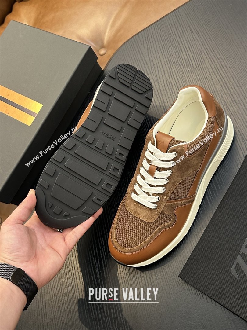 Zegna Mesh Calfskin Mens Sneakers Z81909 Brown 2025 (SHH-25081918)