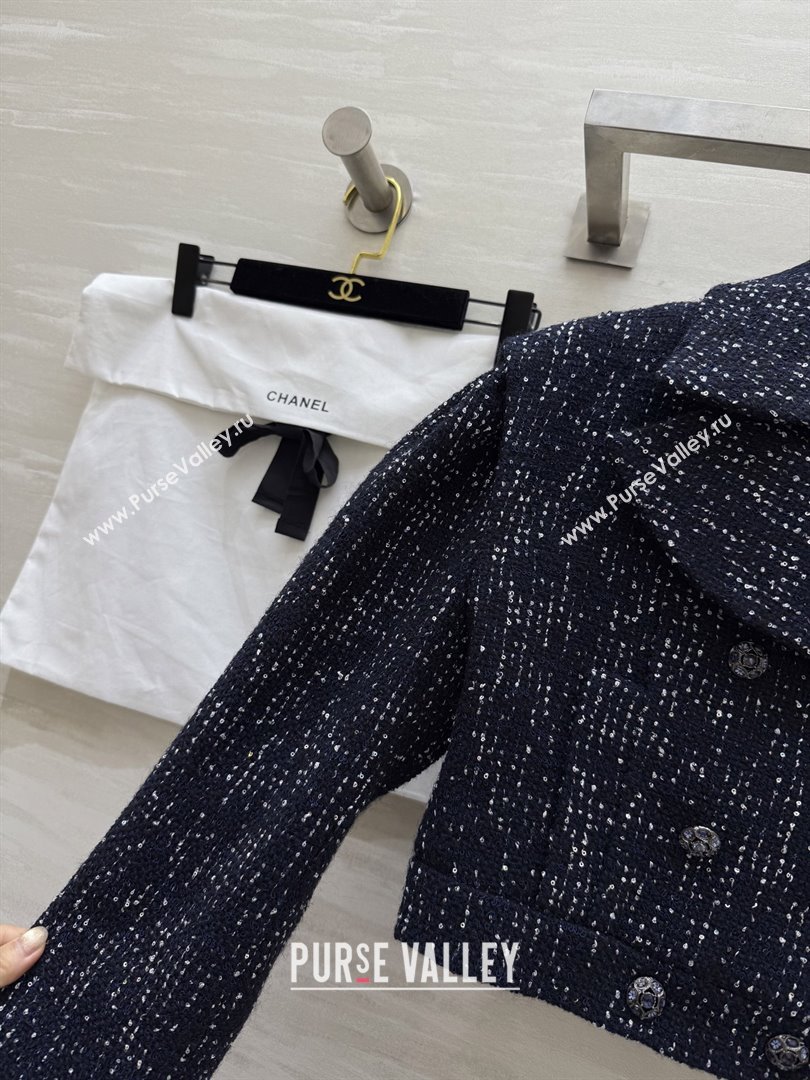 Chanel Tweed Sequins Jacket CH82129 Blue 2025 (Q-25082129)
