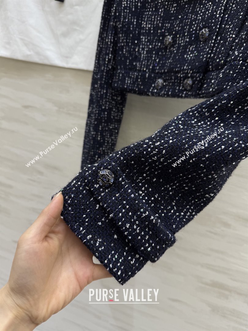 Chanel Tweed Sequins Jacket CH82129 Blue 2025 (Q-25082129)