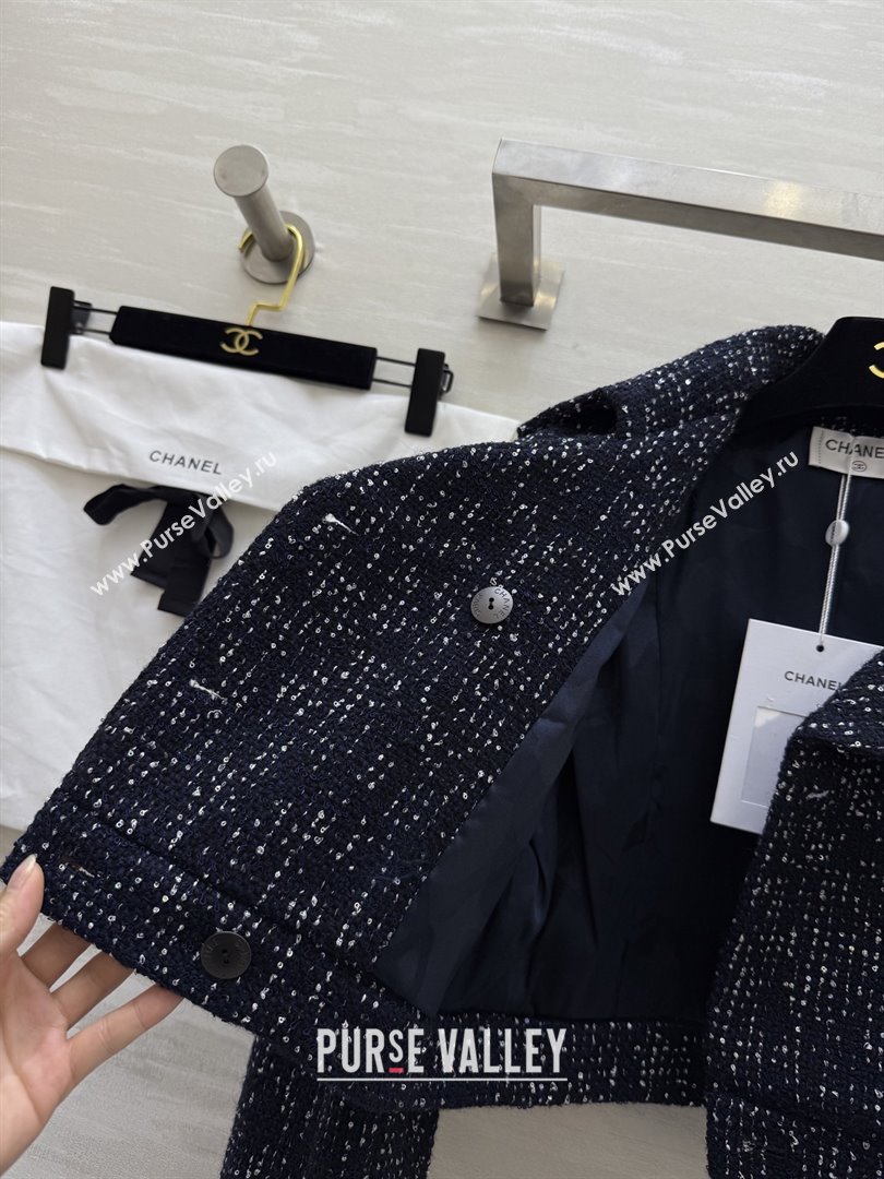 Chanel Tweed Sequins Jacket CH82129 Blue 2025 (Q-25082129)