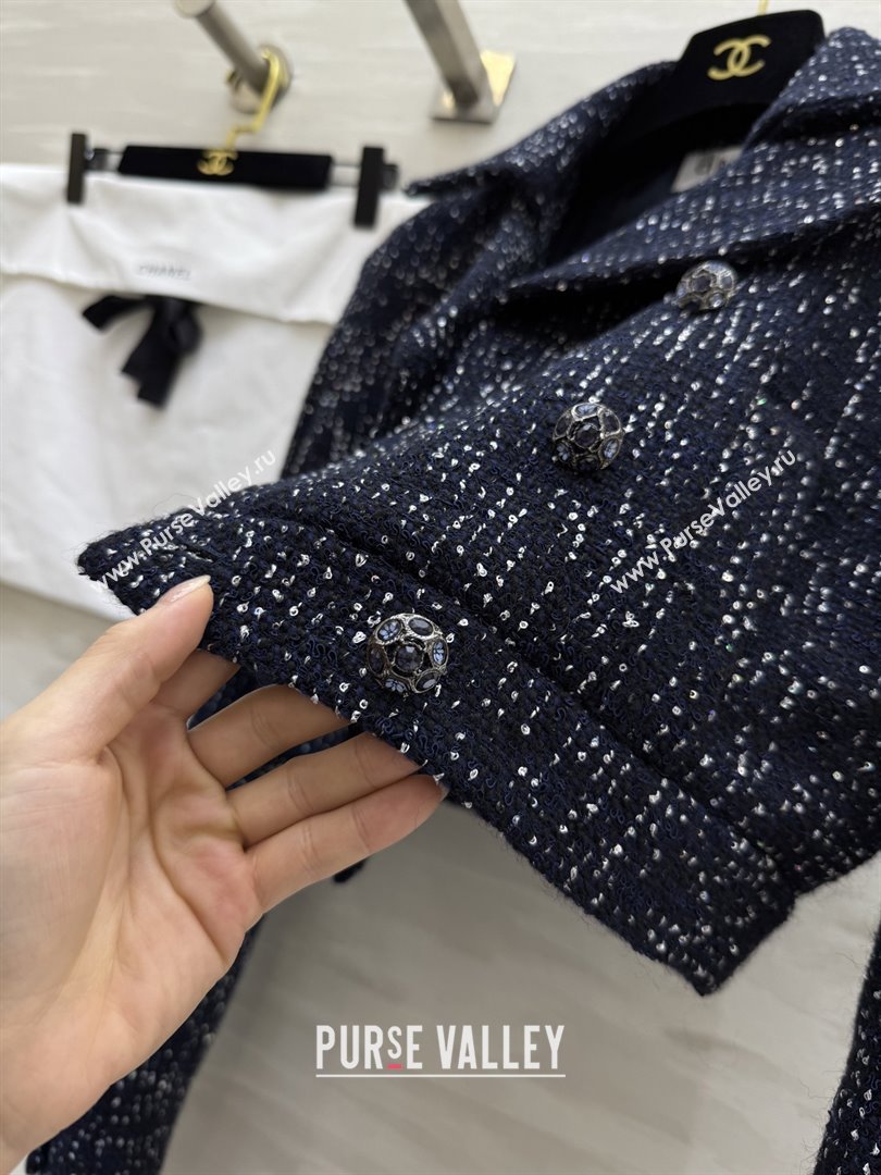 Chanel Tweed Sequins Jacket CH82129 Blue 2025 (Q-25082129)