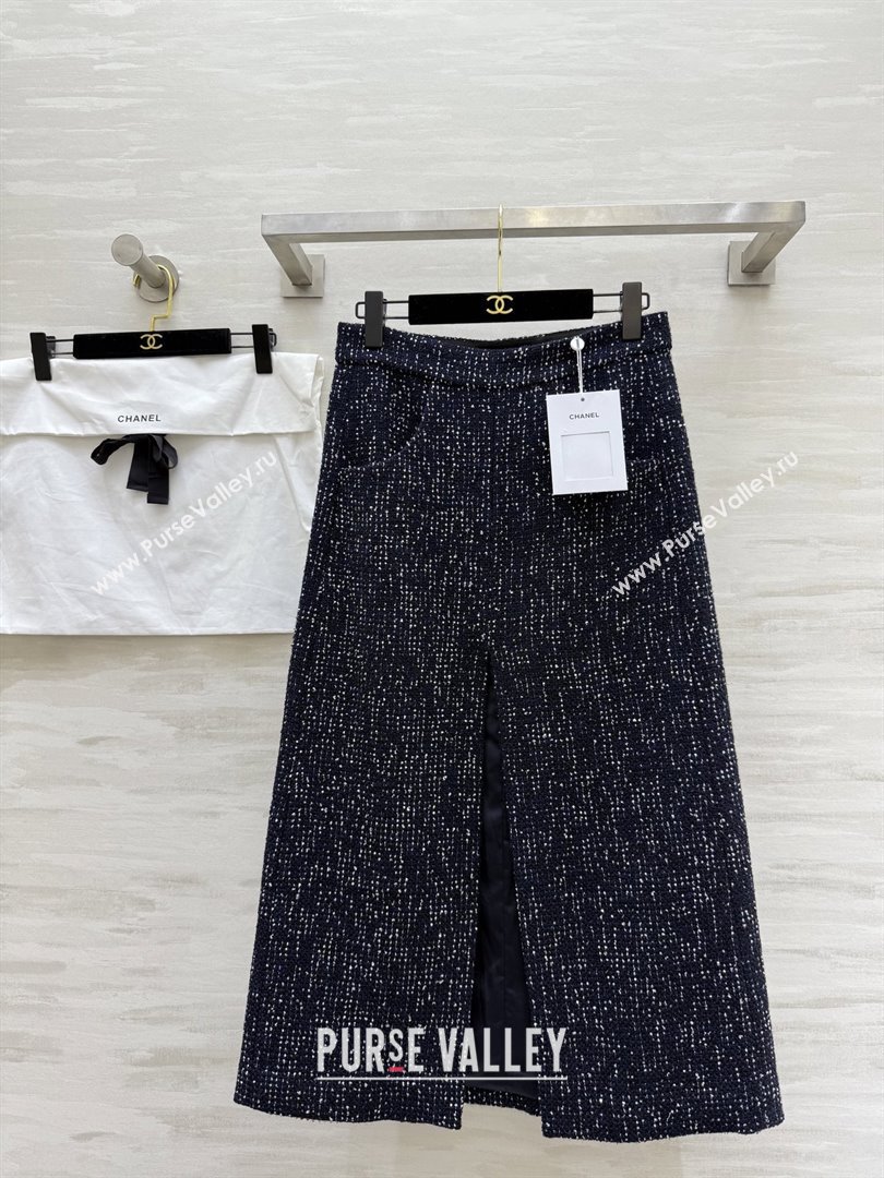 Chanel Tweed Sequins Skirt CH82130 Blue 2025 (Q-25082130)