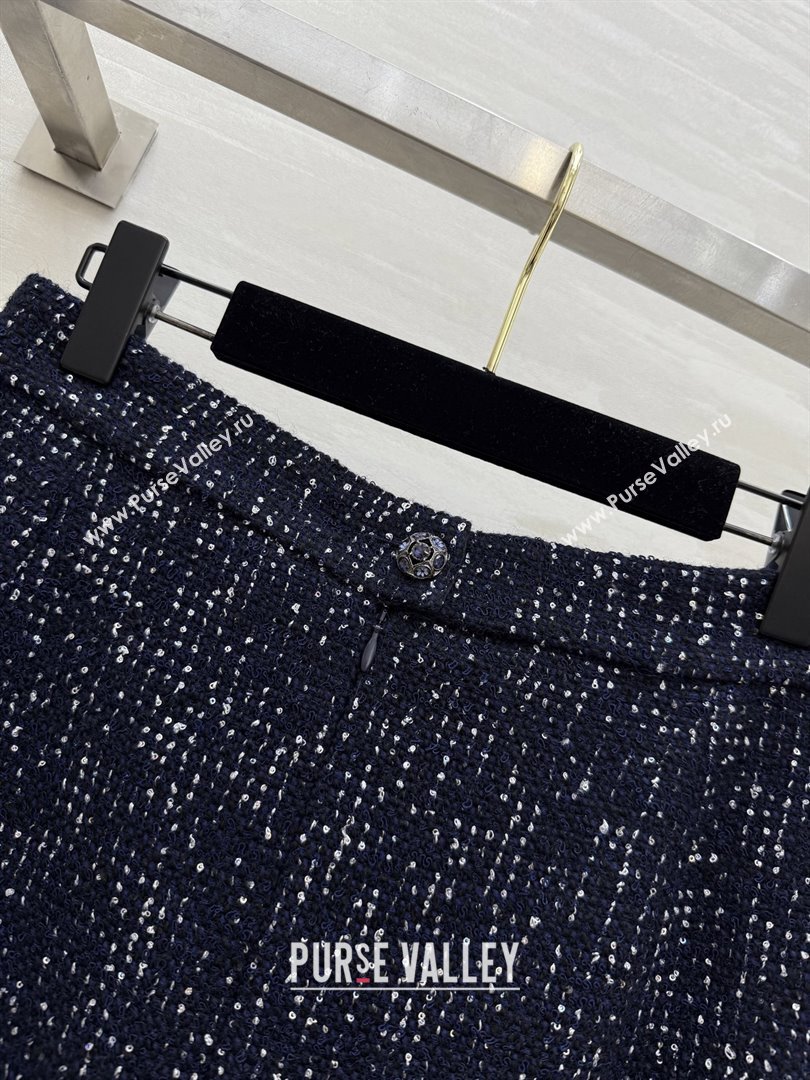 Chanel Tweed Sequins Skirt CH82130 Blue 2025 (Q-25082130)