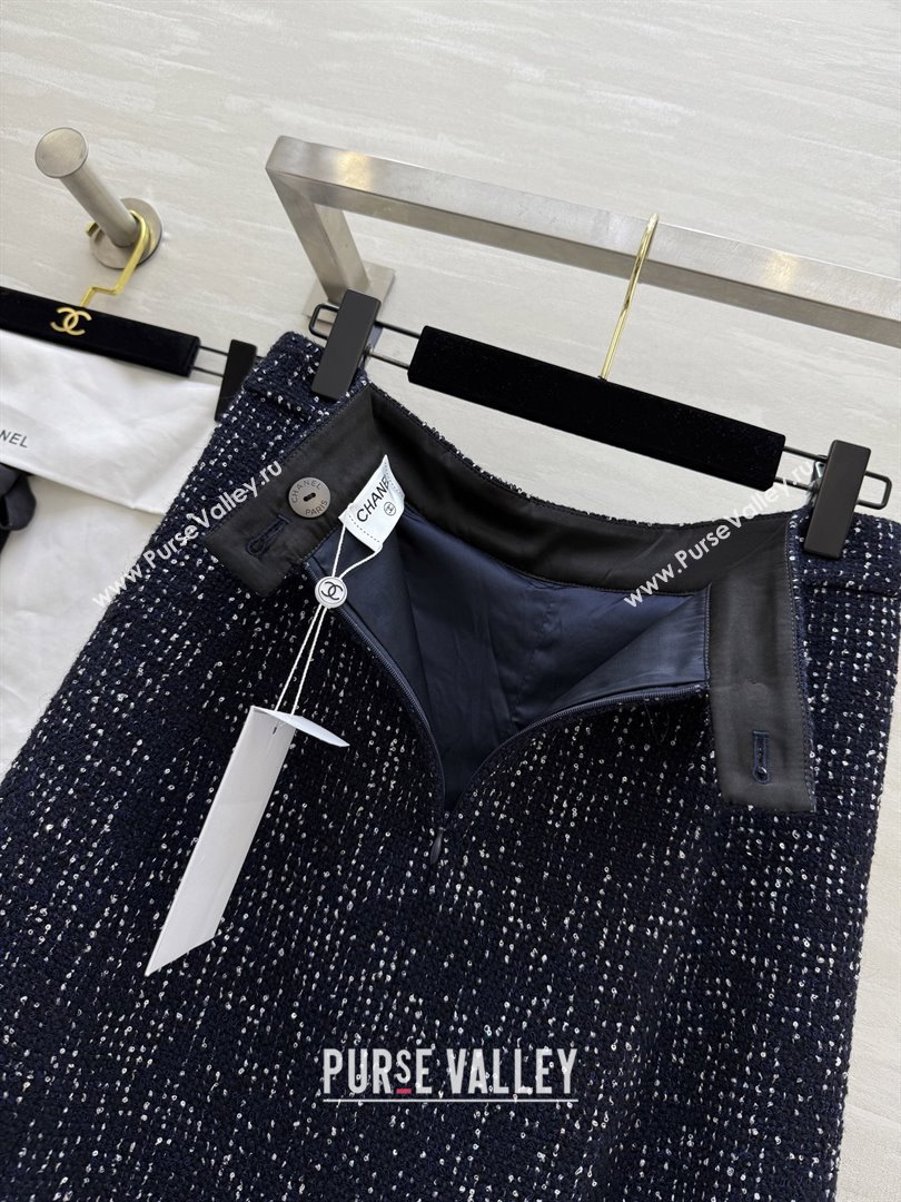 Chanel Tweed Sequins Skirt CH82130 Blue 2025 (Q-25082130)