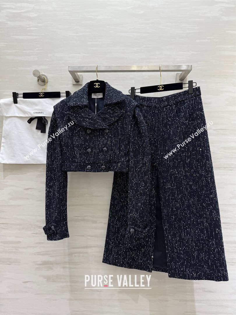 Chanel Tweed Sequins Skirt CH82130 Blue 2025 (Q-25082130)