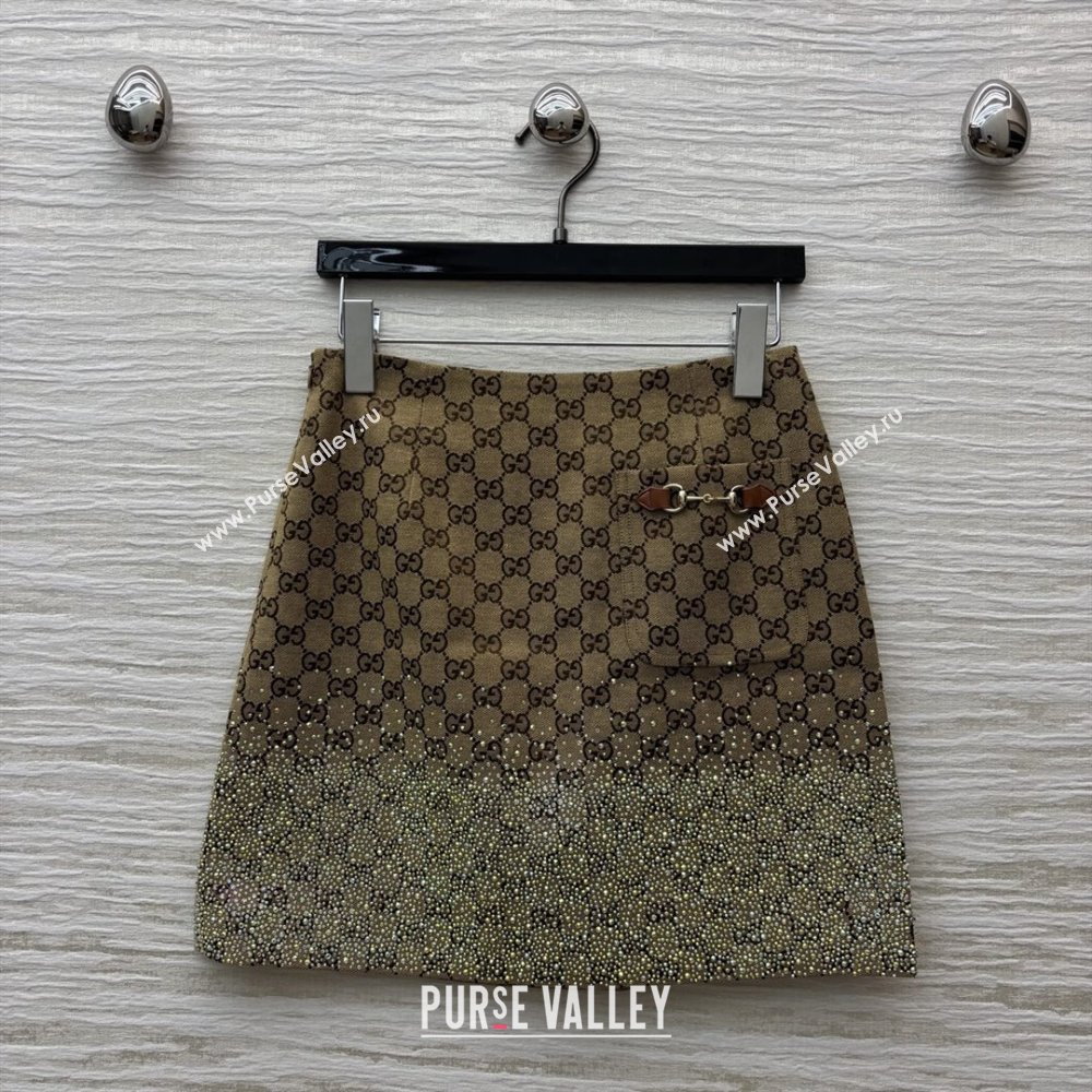 Gucci GG Skirt with Crystals G82137 Brown 2025 (Q-25082137)