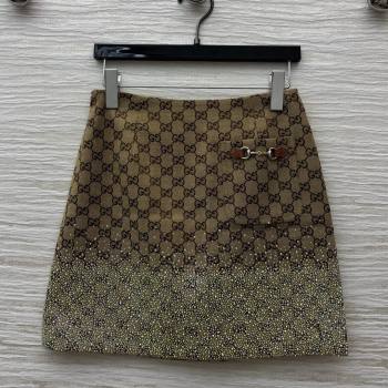 Gucci GG Skirt with Crystals G82137 Brown 2025 (Q-25082137)