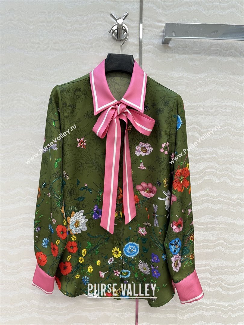 Gucci Printed Silk Shirt G090107 Pink/Green 2025 (Q-25090107)