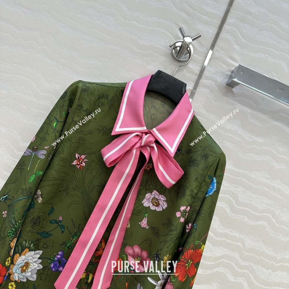 Gucci Printed Silk Shirt G090107 Pink/Green 2025 (Q-25090107)