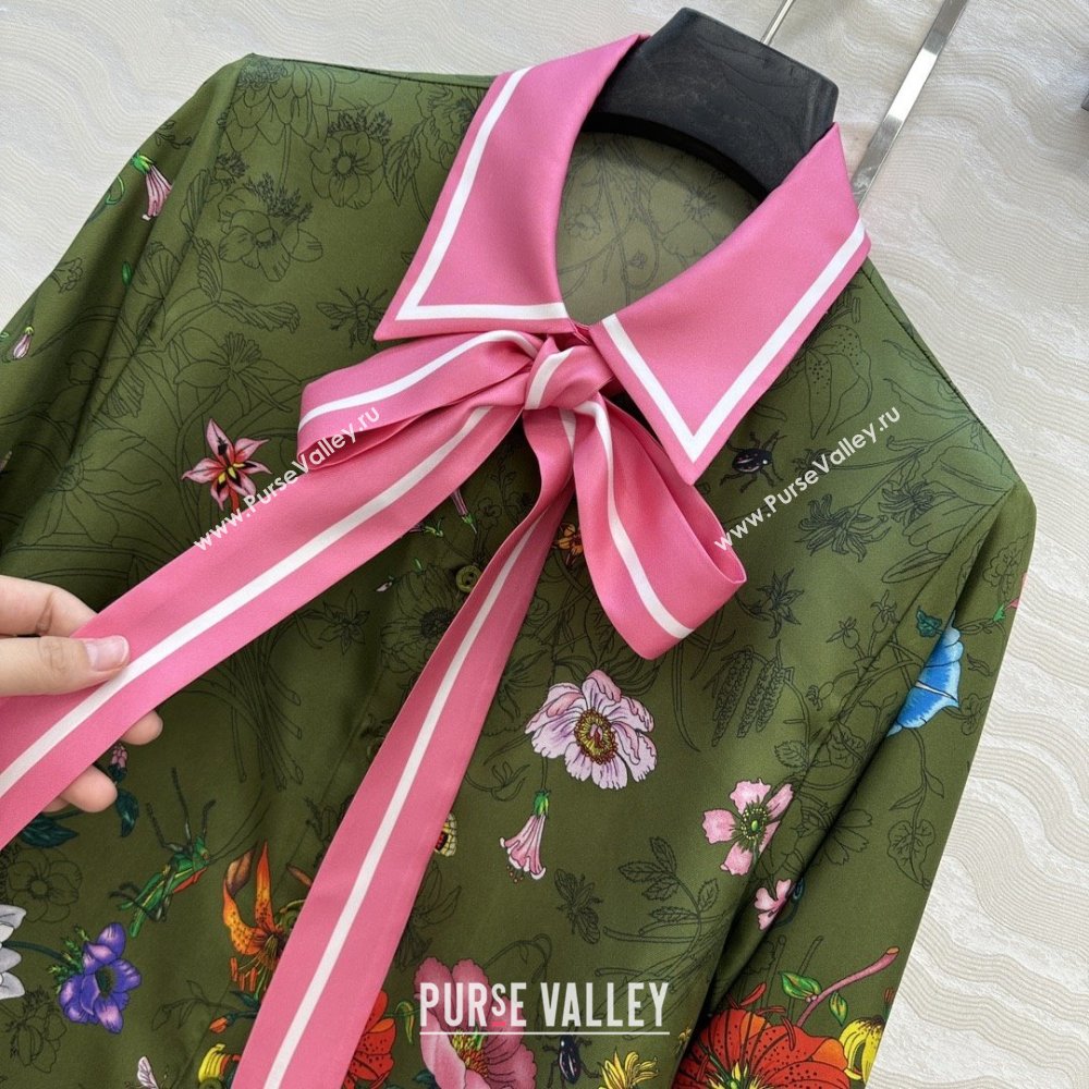 Gucci Printed Silk Shirt G090107 Pink/Green 2025 (Q-25090107)