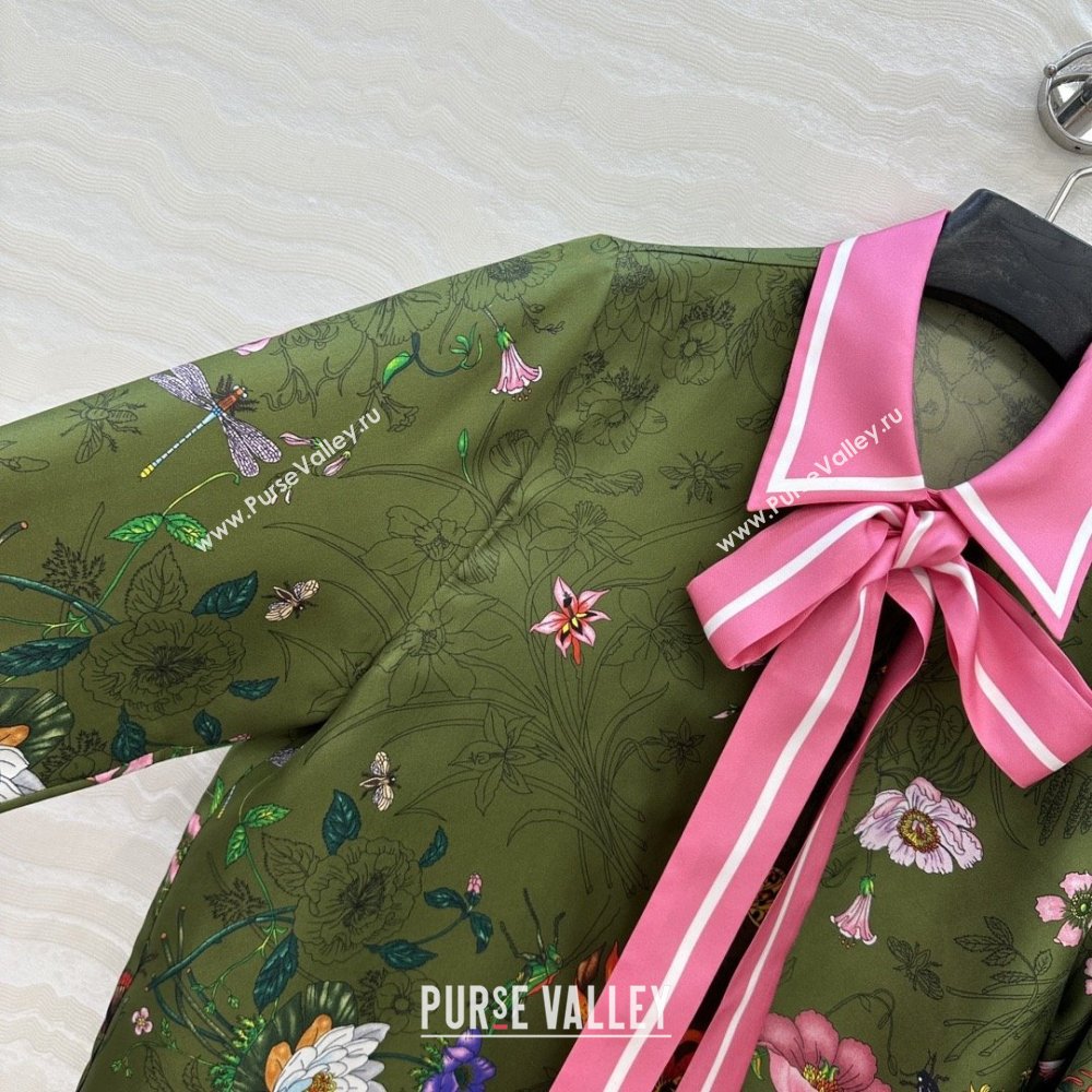 Gucci Printed Silk Shirt G090107 Pink/Green 2025 (Q-25090107)
