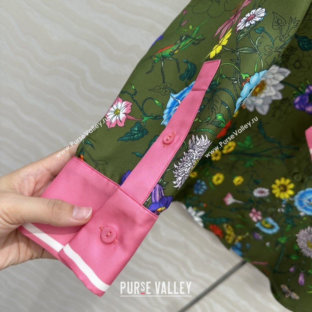 Gucci Printed Silk Shirt G090107 Pink/Green 2025 (Q-25090107)