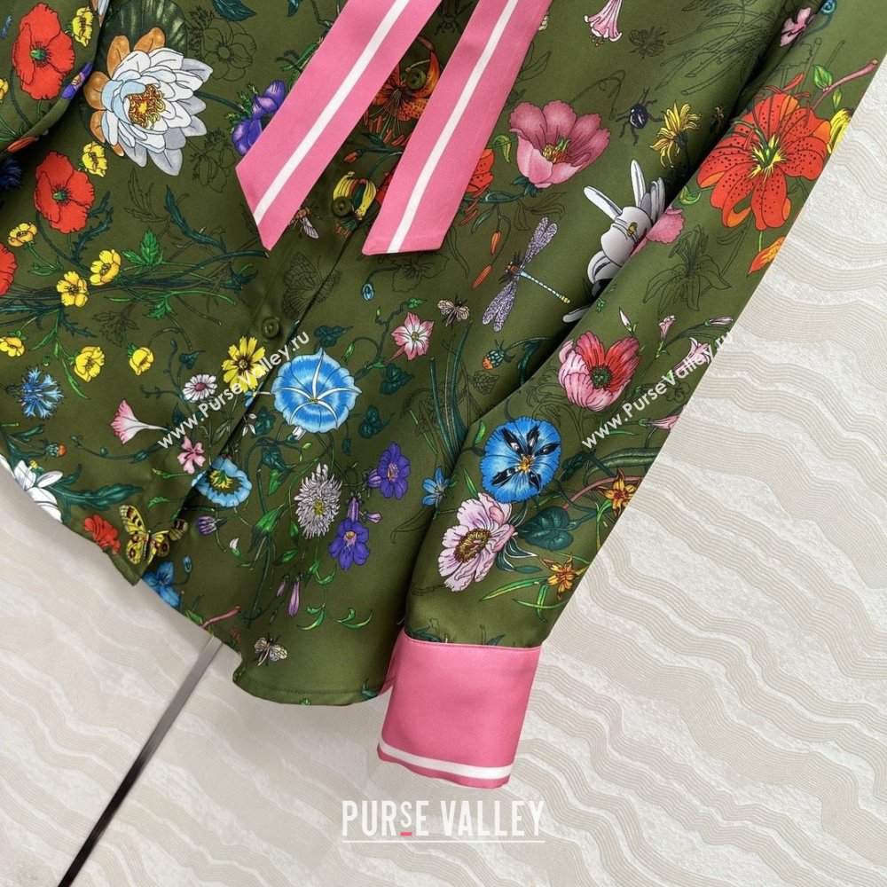 Gucci Printed Silk Shirt G090107 Pink/Green 2025 (Q-25090107)