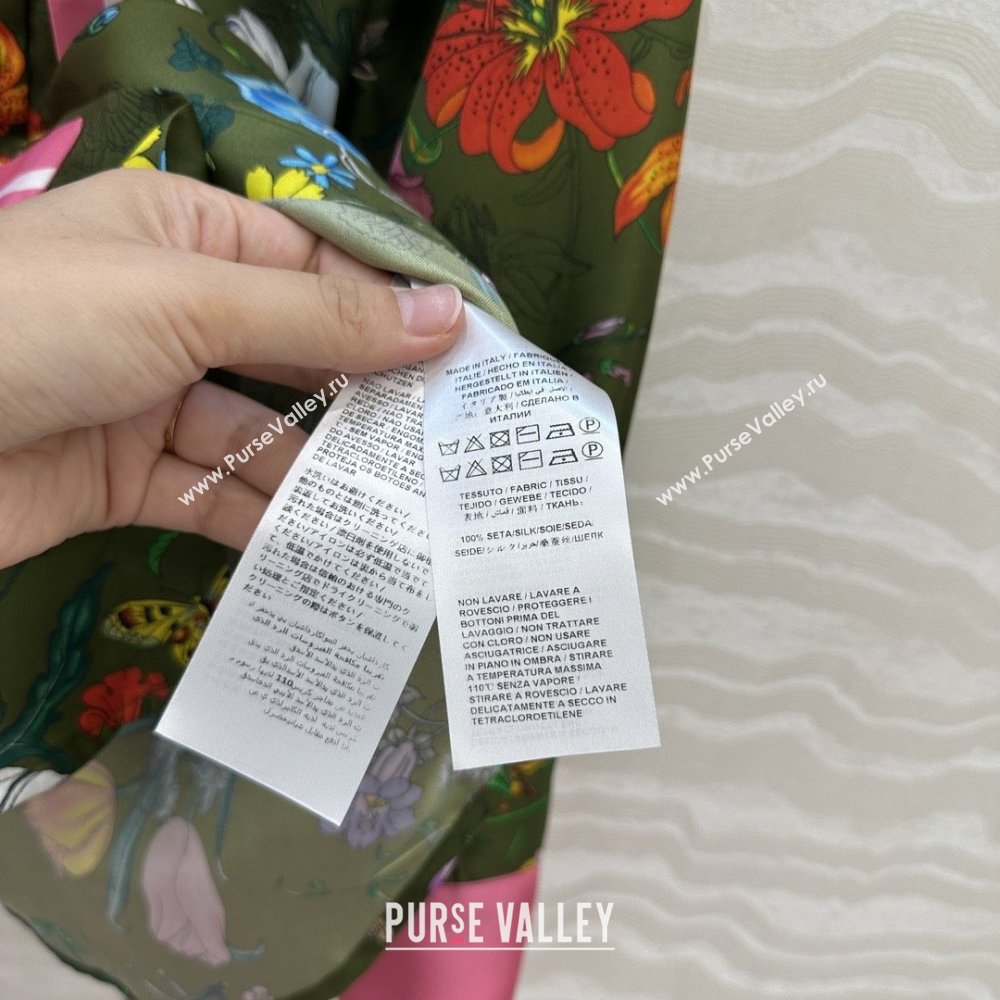 Gucci Printed Silk Shirt G090107 Pink/Green 2025 (Q-25090107)