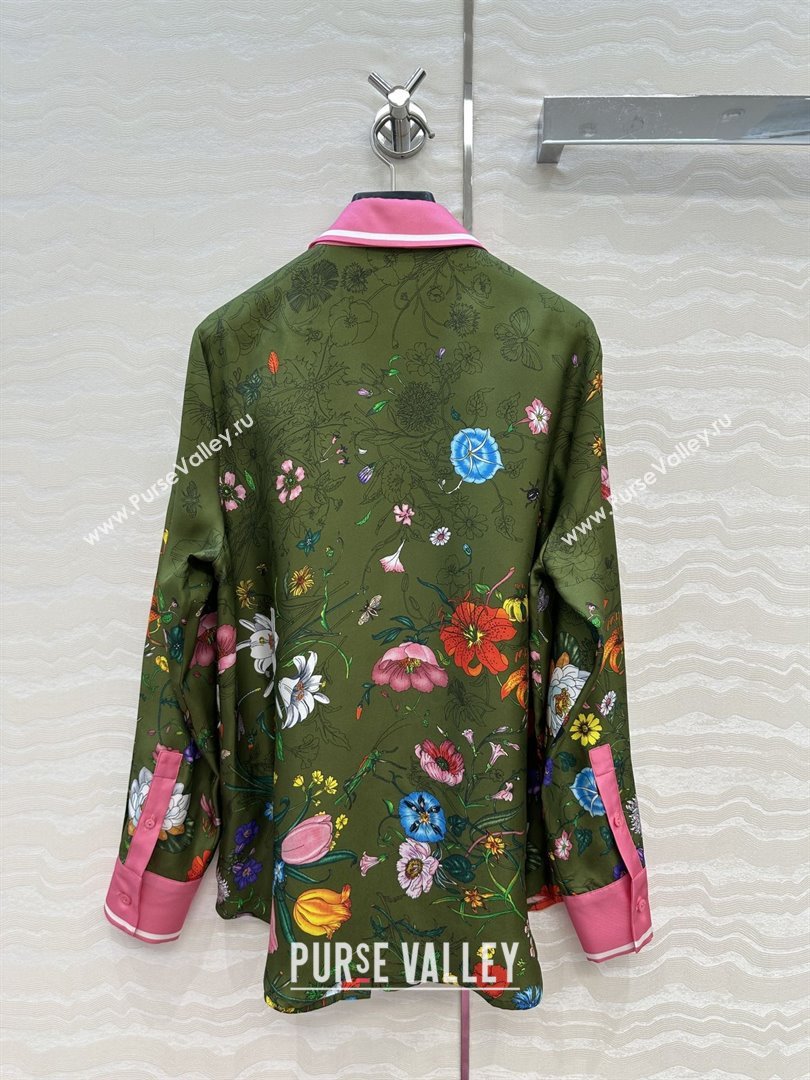 Gucci Printed Silk Shirt G090107 Pink/Green 2025 (Q-25090107)