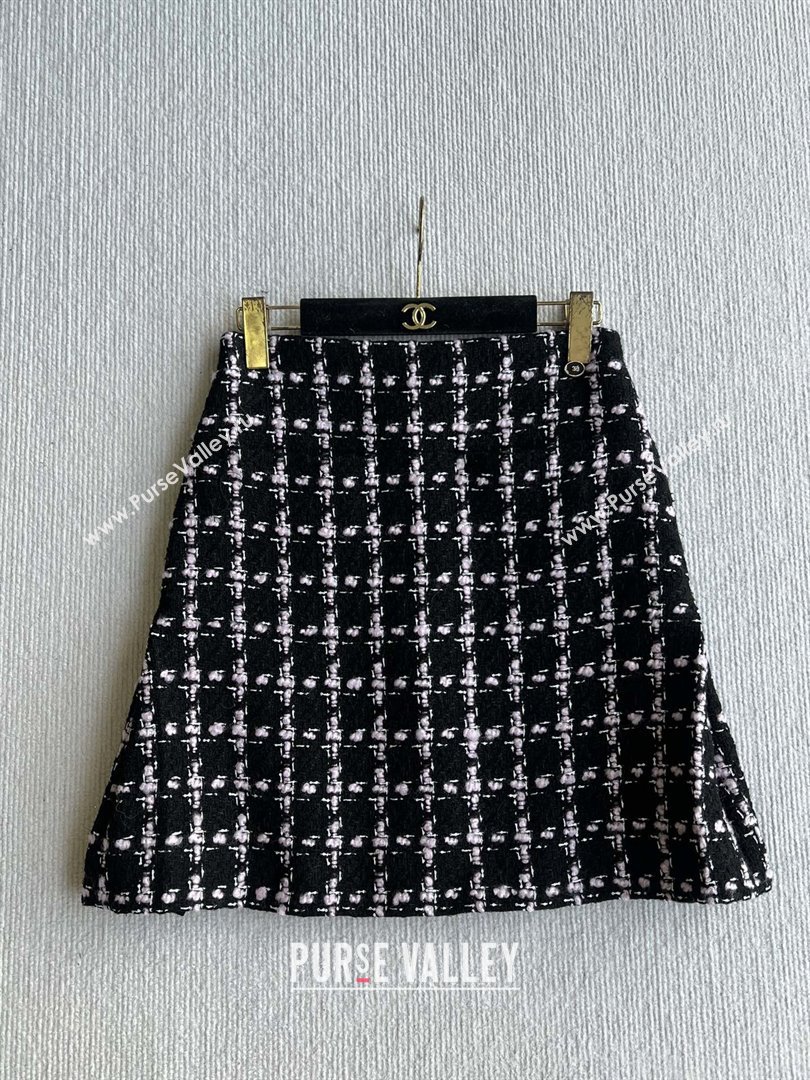 Chanel Wool Tweed Skirt CH090304 Black/Pink 2025 (Q-25090304)