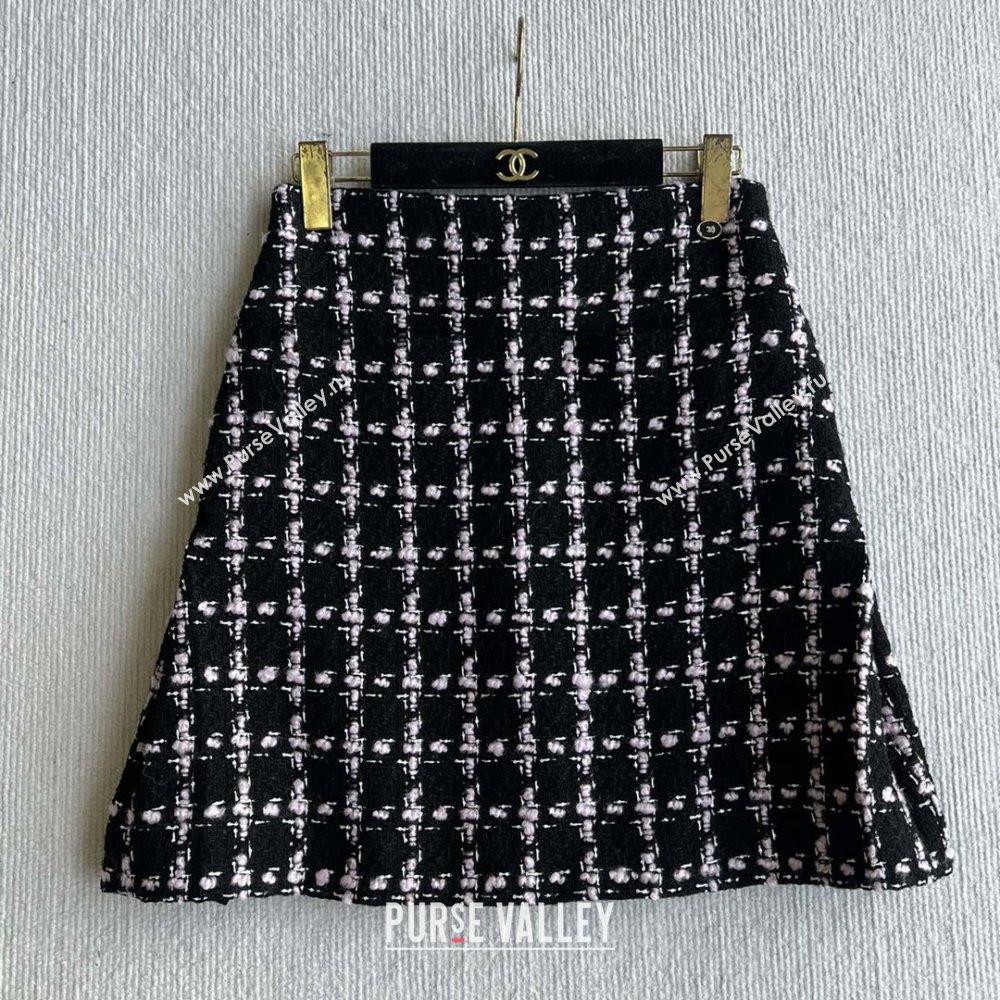 Chanel Wool Tweed Skirt CH090304 Black/Pink 2025 (Q-25090304)