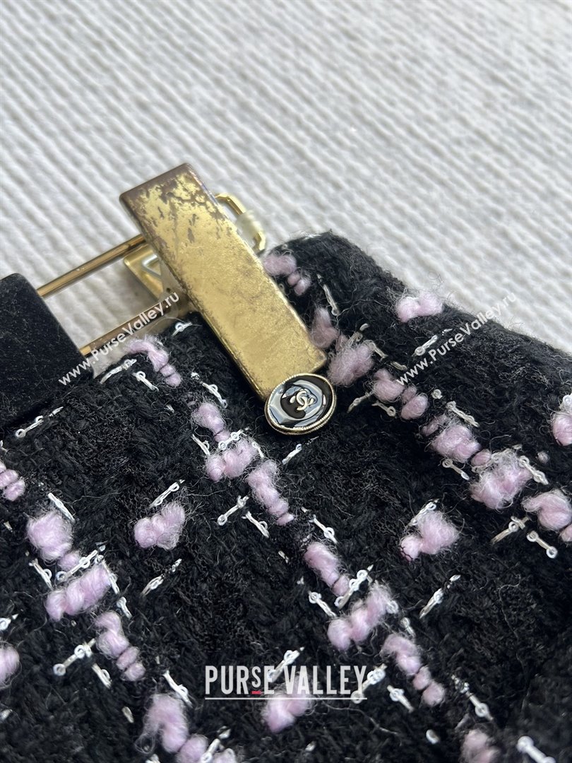Chanel Wool Tweed Skirt CH090304 Black/Pink 2025 (Q-25090304)