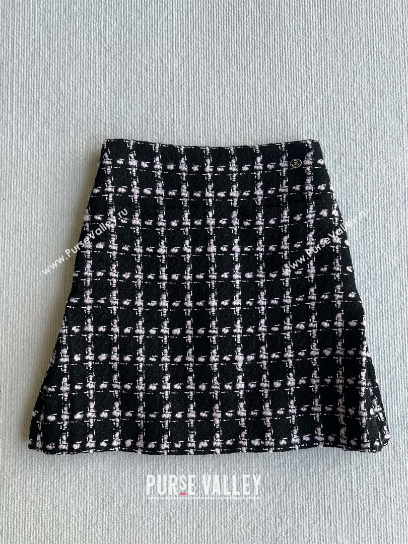 Chanel Wool Tweed Skirt CH090304 Black/Pink 2025 (Q-25090304)