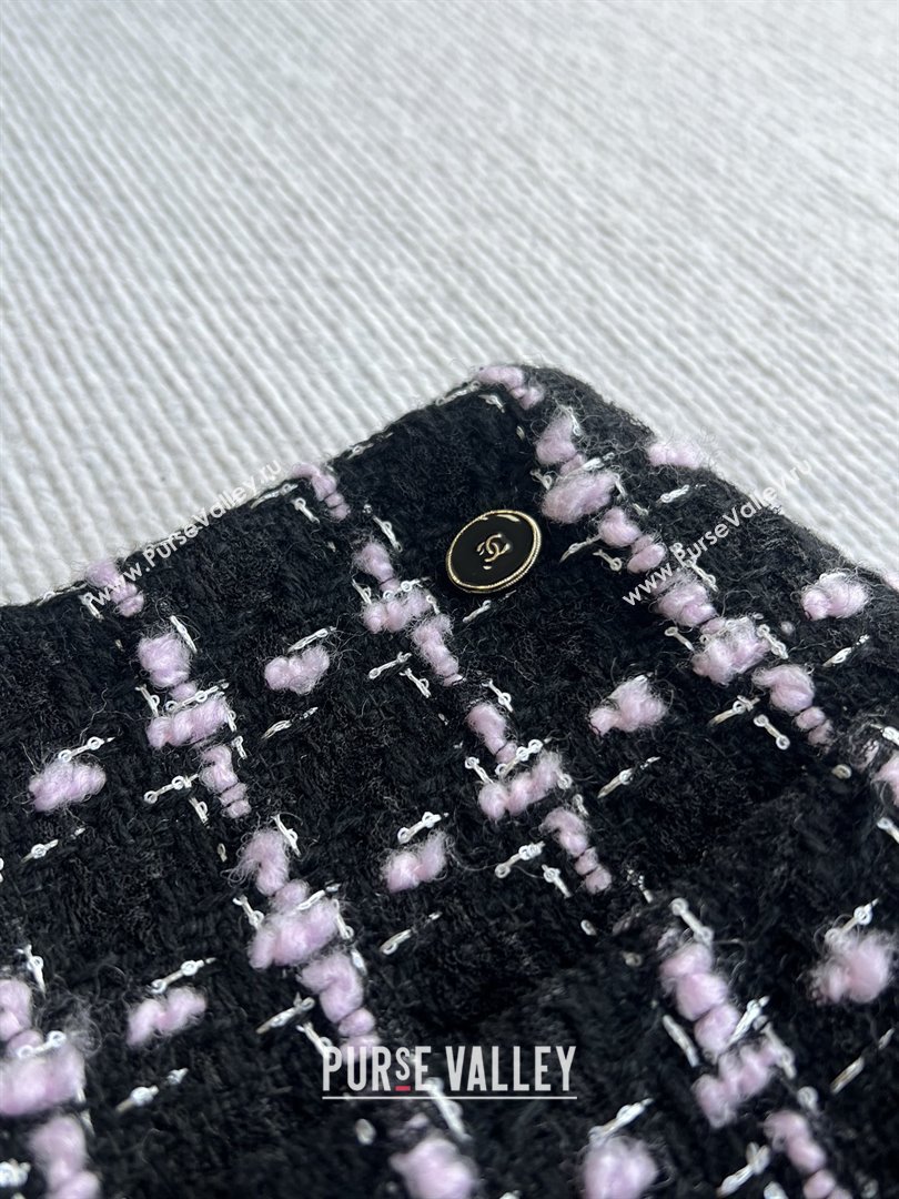 Chanel Wool Tweed Skirt CH090304 Black/Pink 2025 (Q-25090304)