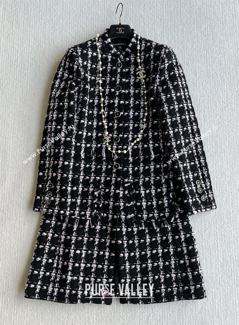 Chanel Wool Tweed Coat CH090302 Black/Pink 2025 (Q-25090302)