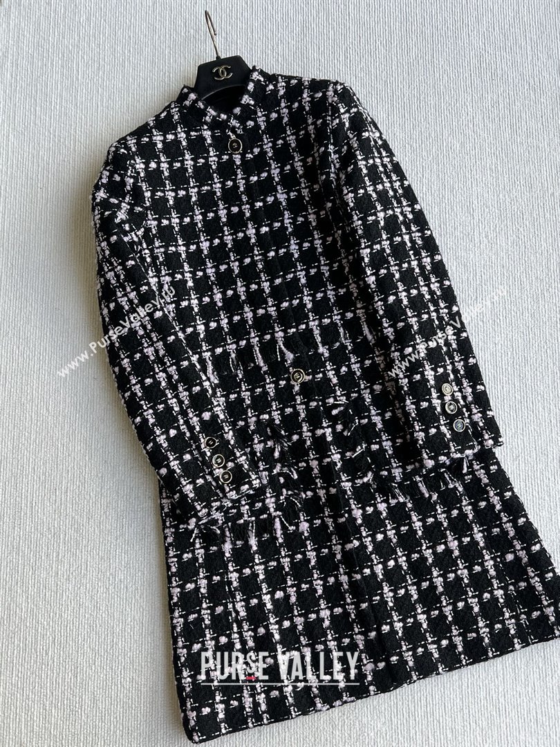 Chanel Wool Tweed Coat CH090302 Black/Pink 2025 (Q-25090302)