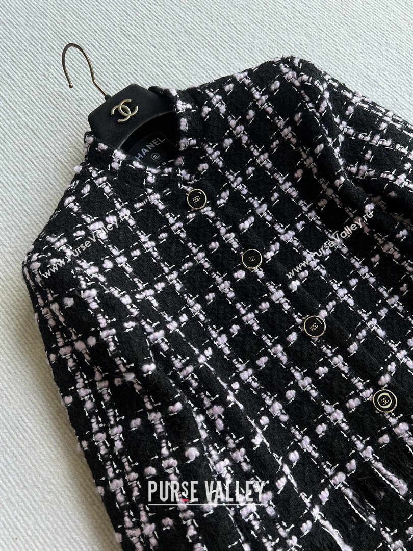 Chanel Wool Tweed Coat CH090302 Black/Pink 2025 (Q-25090302)