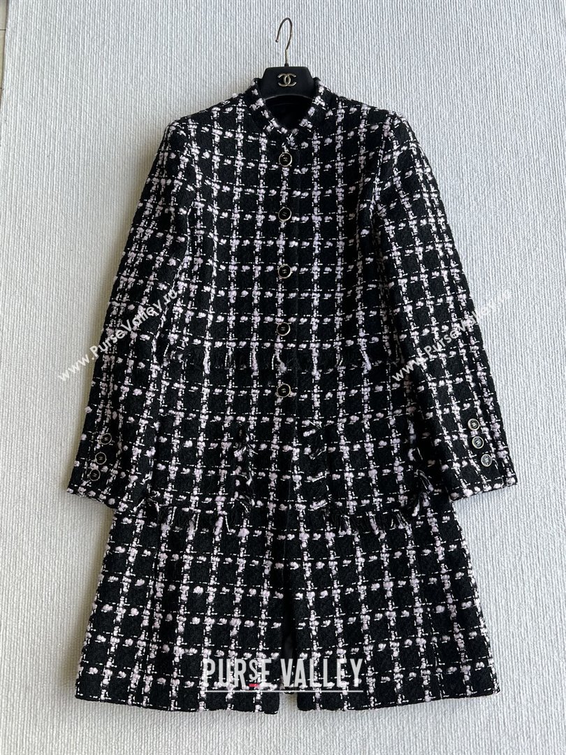 Chanel Wool Tweed Coat CH090302 Black/Pink 2025 (Q-25090302)