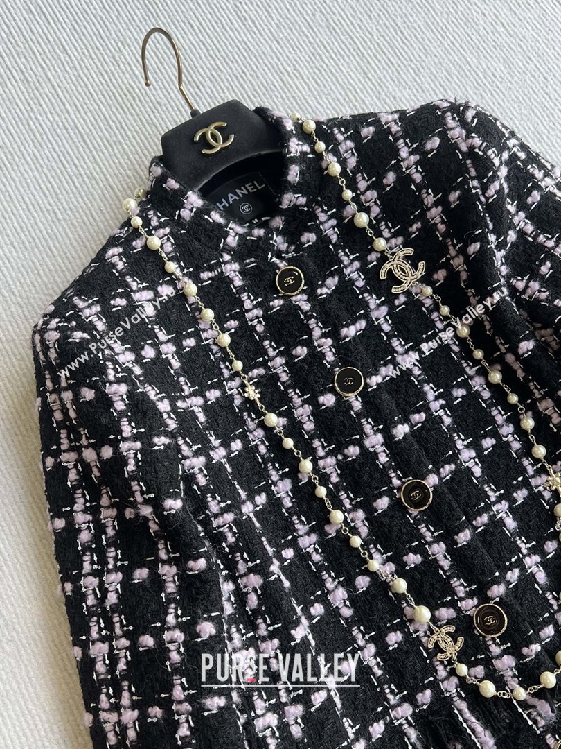 Chanel Wool Tweed Coat CH090302 Black/Pink 2025 (Q-25090302)