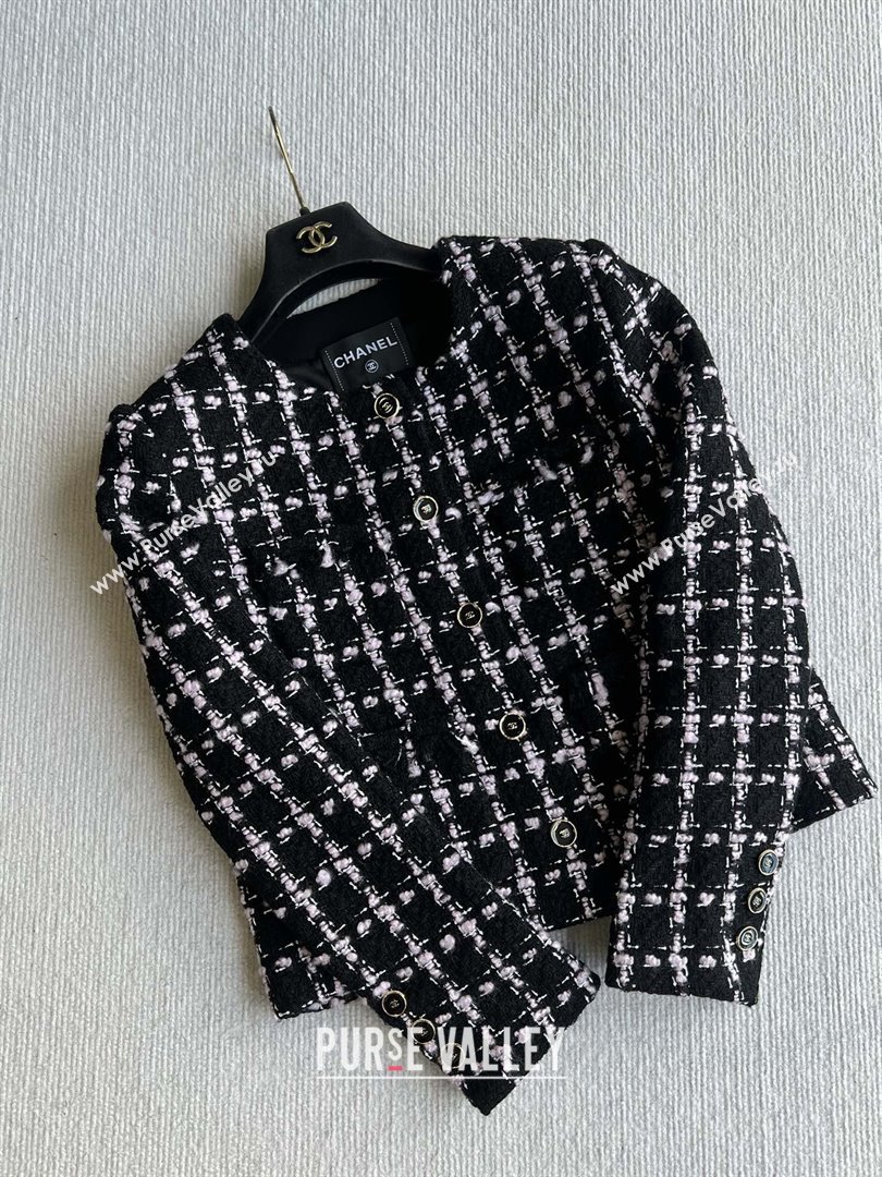 Chanel Wool Tweed Jacket CH090303 Black/Pink 2025 (Q-25090303)