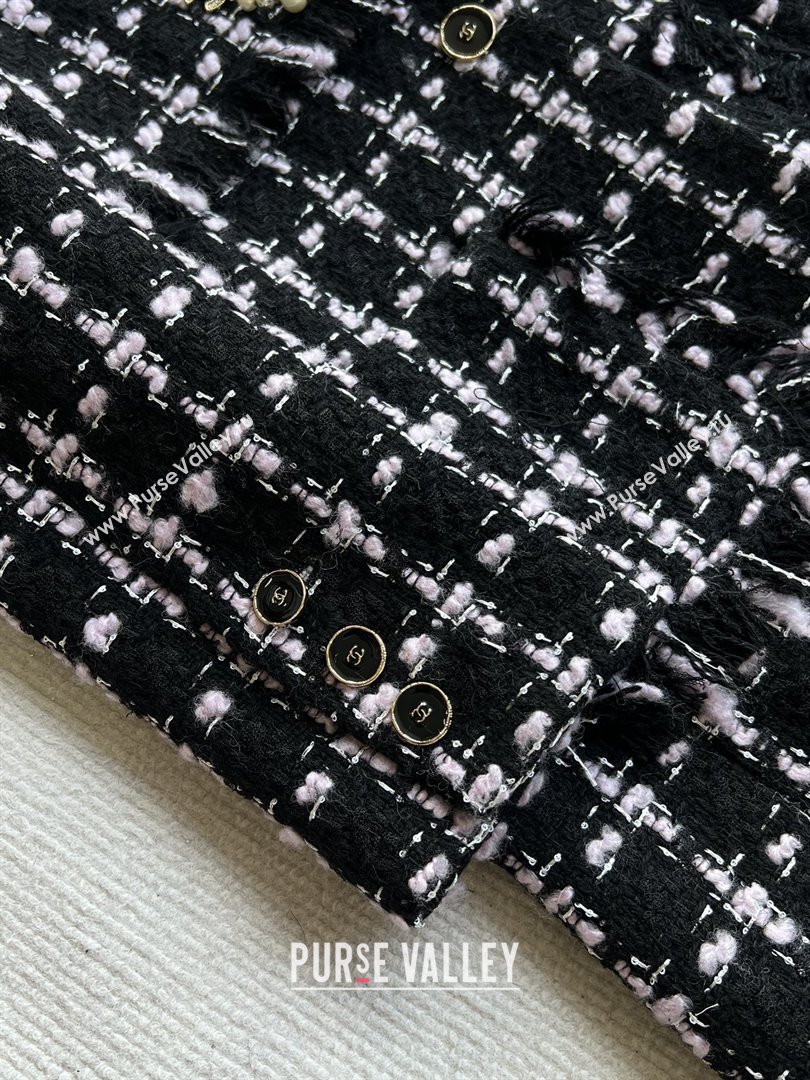 Chanel Wool Tweed Coat CH090302 Black/Pink 2025 (Q-25090302)
