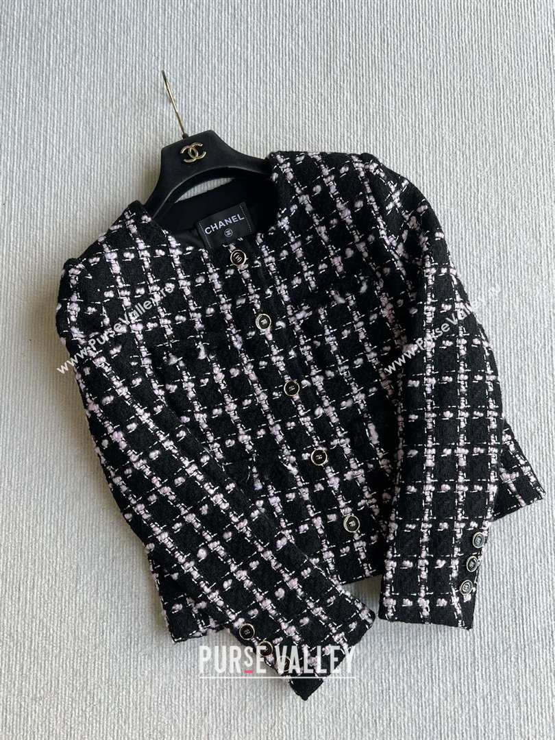Chanel Wool Tweed Jacket CH090303 Black/Pink 2025 (Q-25090303)