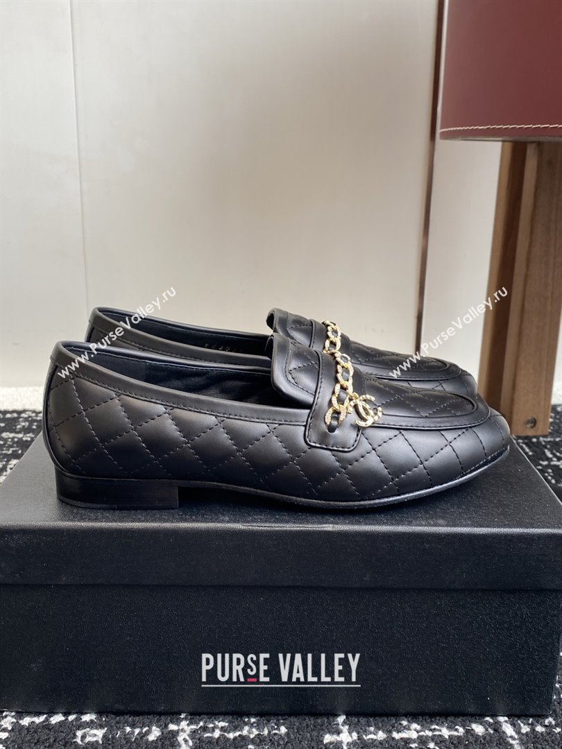 Chanel Diamond-Quilted Calfskin Loafers with Chain CH9332 Black 2025 (KL-25090332)