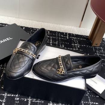 Chanel Diamond-Quilted Calfskin Loafers with Chain CH9332 Black 2025 (KL-25090332)