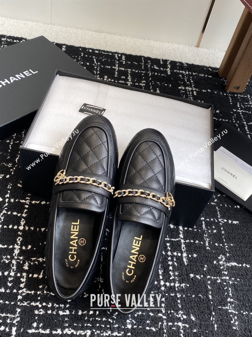 Chanel Diamond-Quilted Calfskin Loafers with Chain CH9332 Black 2025 (KL-25090332)