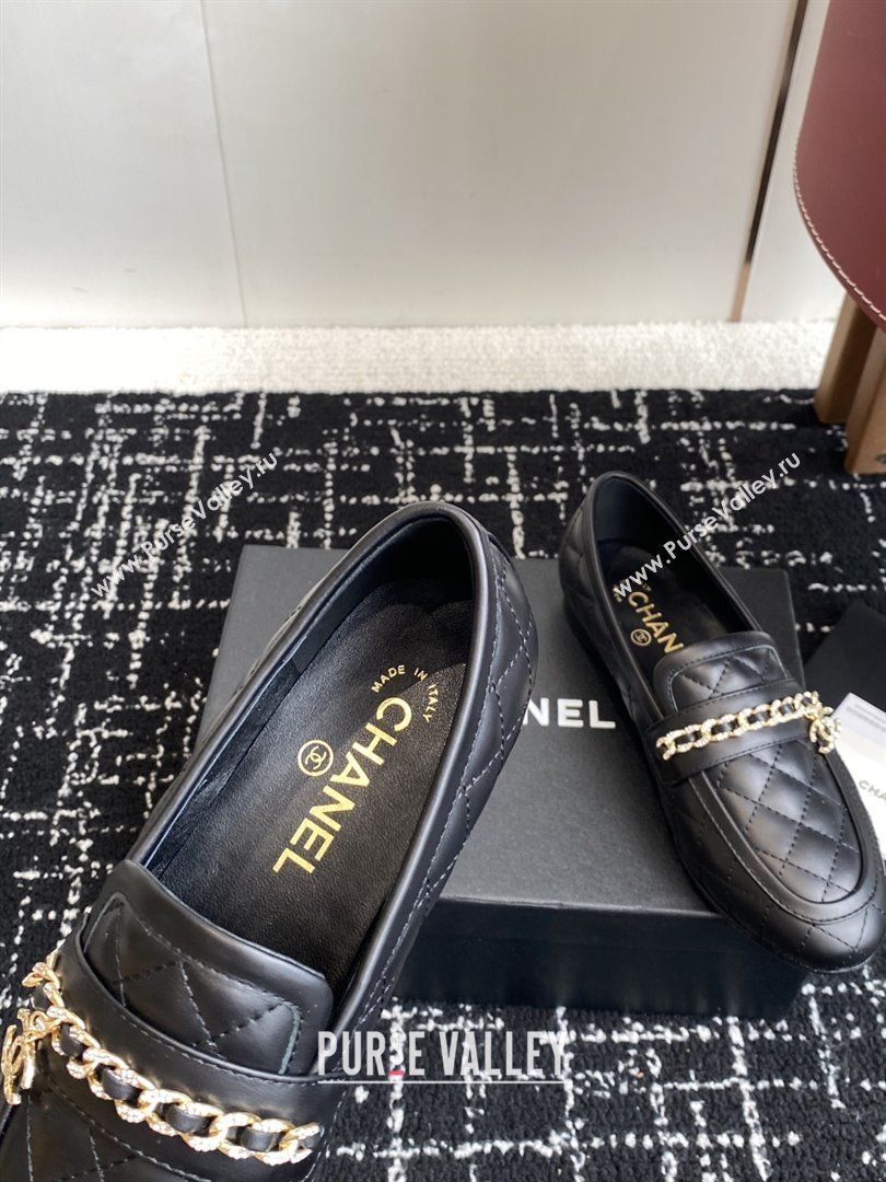 Chanel Diamond-Quilted Calfskin Loafers with Chain CH9332 Black 2025 (KL-25090332)