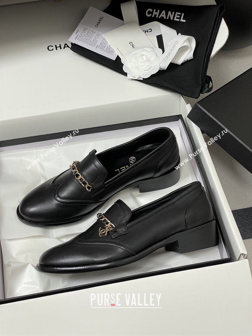 Chanel Calfskin Loafers with Chain CH9339 Black 2025 (MD-25090339)
