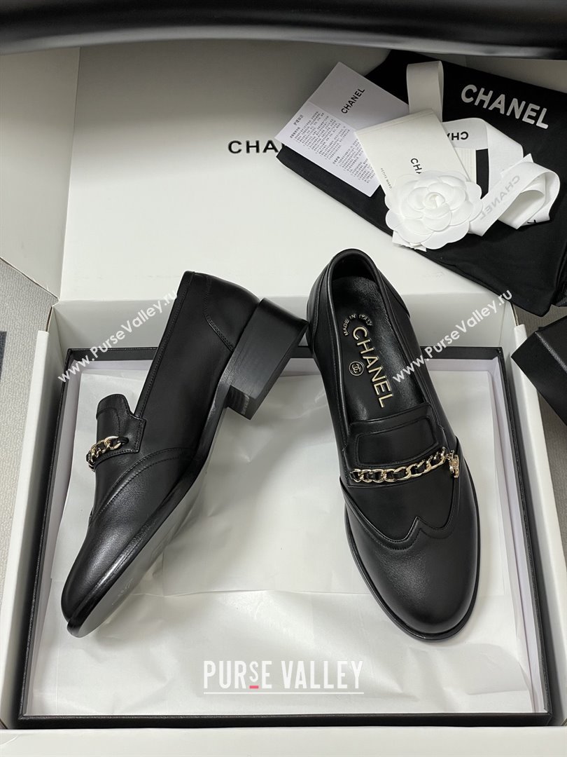 Chanel Calfskin Loafers with Chain CH9339 Black 2025 (MD-25090339)