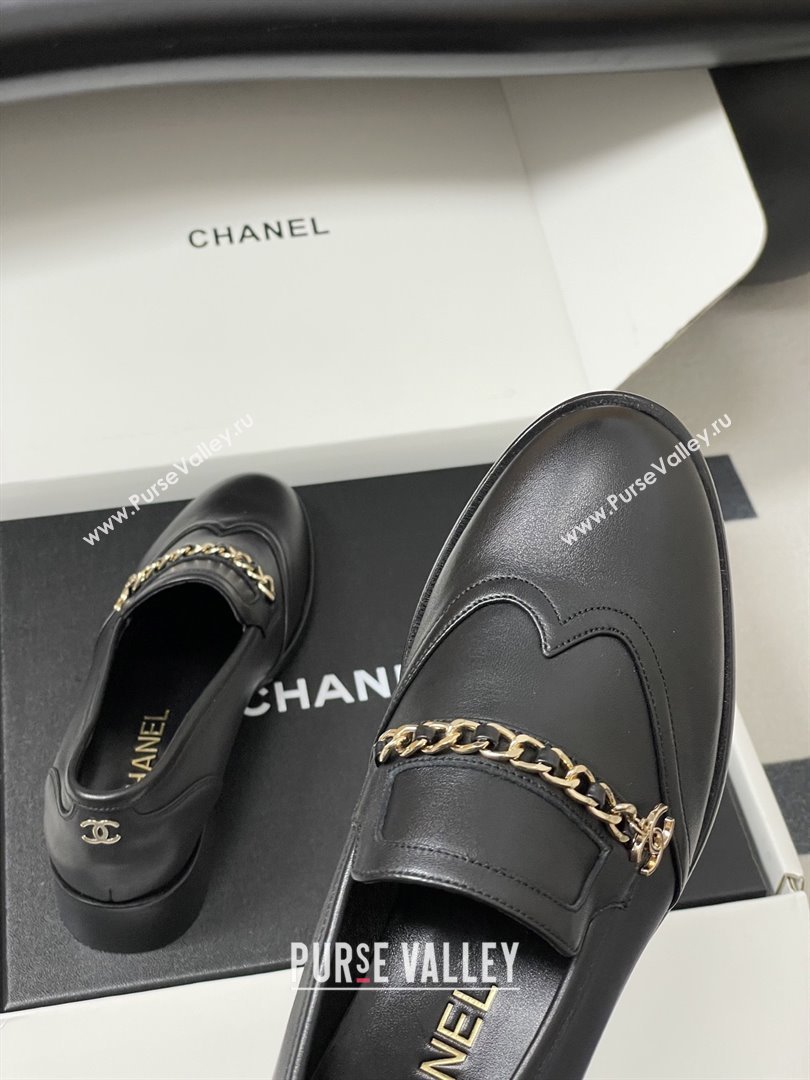Chanel Calfskin Loafers with Chain CH9339 Black 2025 (MD-25090339)