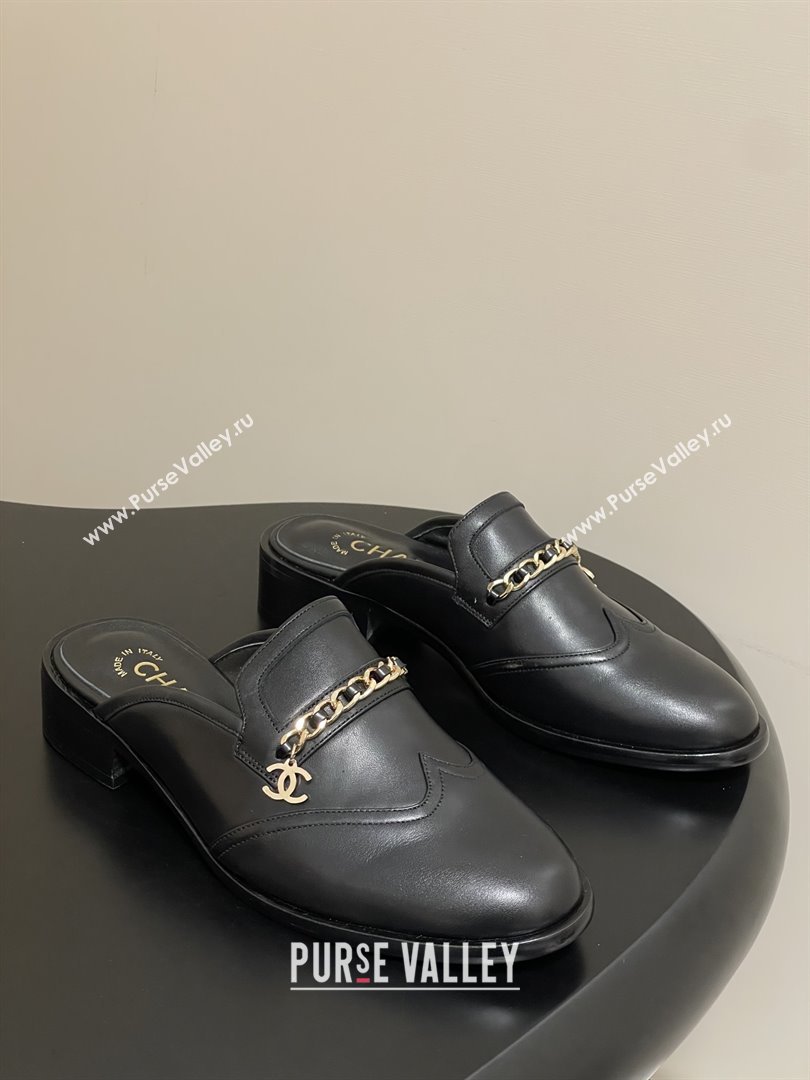 Chanel Calfskin Mules with Chain CH9343 Black 2025 (MD-25090617)