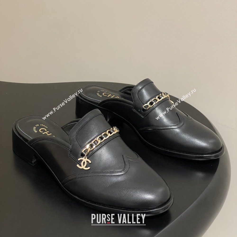 Chanel Calfskin Mules with Chain CH9343 Black 2025 (MD-25090617)