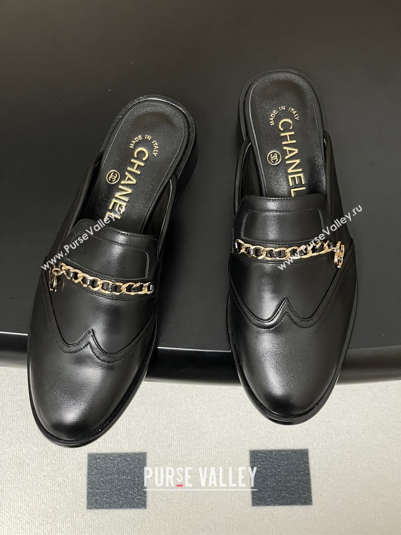 Chanel Calfskin Mules with Chain CH9343 Black 2025 (MD-25090617)
