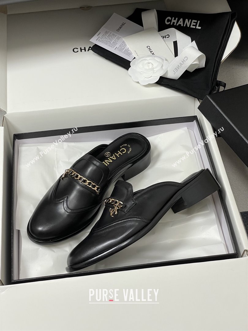 Chanel Calfskin Mules with Chain CH9343 Black 2025 (MD-25090617)