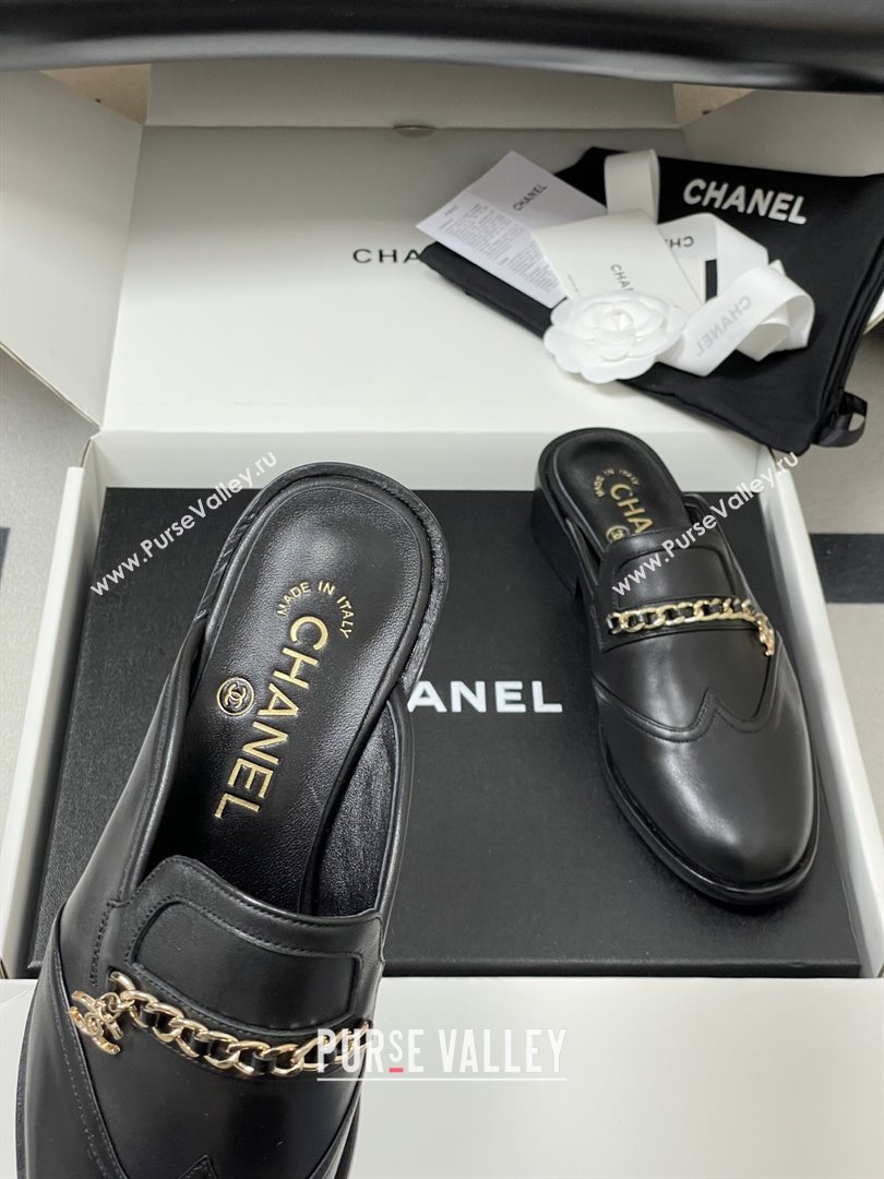 Chanel Calfskin Mules with Chain CH9343 Black 2025 (MD-25090617)