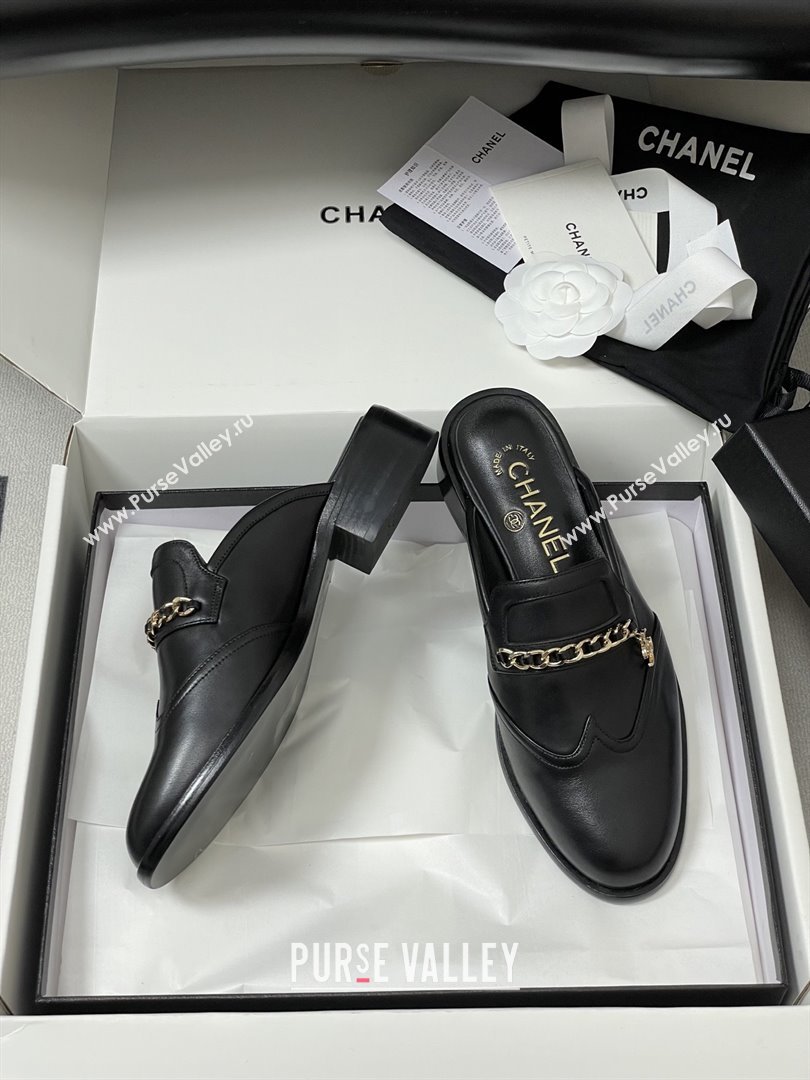Chanel Calfskin Mules with Chain CH9343 Black 2025 (MD-25090617)