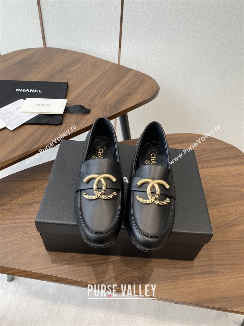 Chanel Calfskin Loafers with CC Logo CH9327 Black 2025 (KL-25090327)