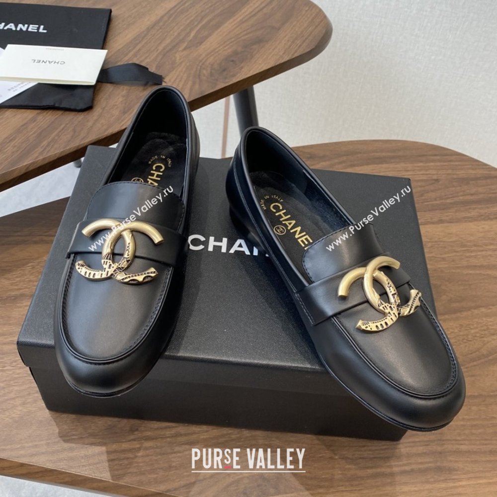Chanel Calfskin Loafers with CC Logo CH9327 Black 2025 (KL-25090327)