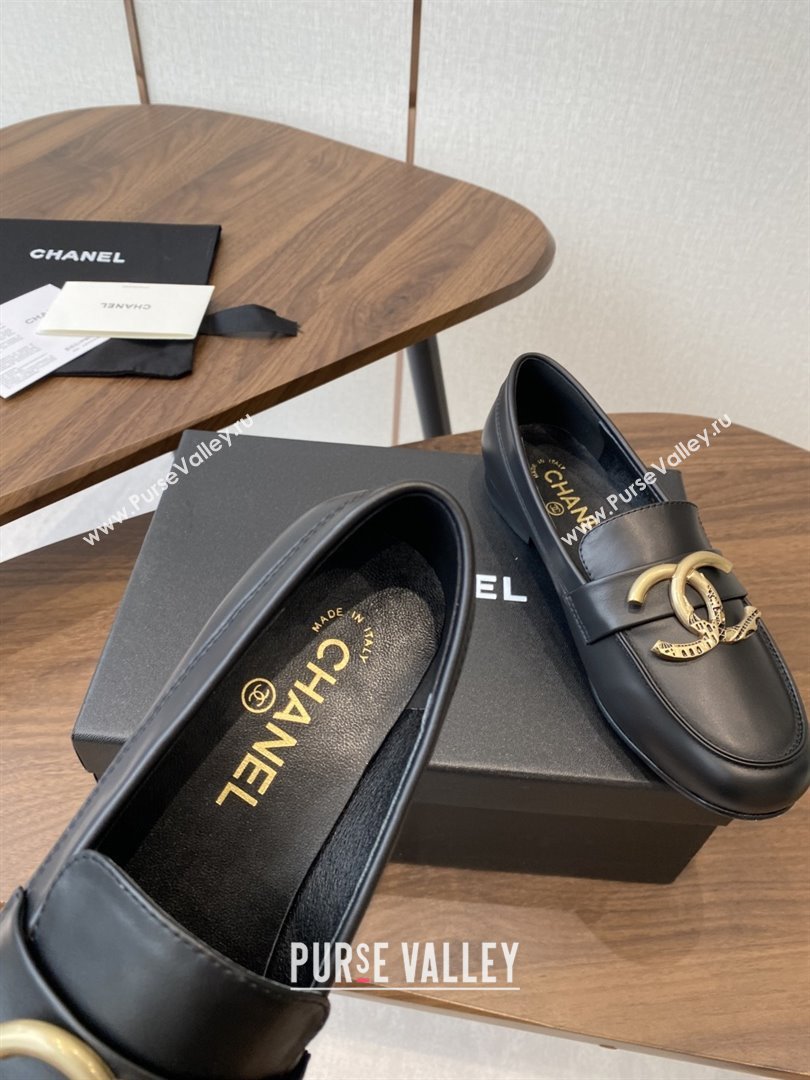 Chanel Calfskin Loafers with CC Logo CH9327 Black 2025 (KL-25090327)